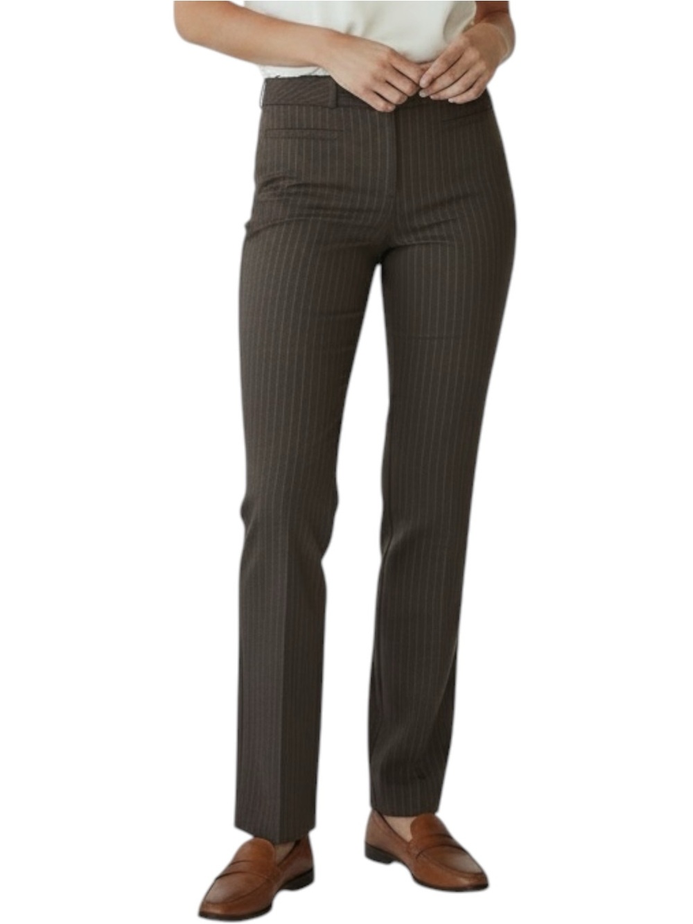 LOFT NWT Marissa Pinstripe Trousers/Dress Pants in Brown/Gold Size 8 -- NWT FLAW - Picture 14 of 16